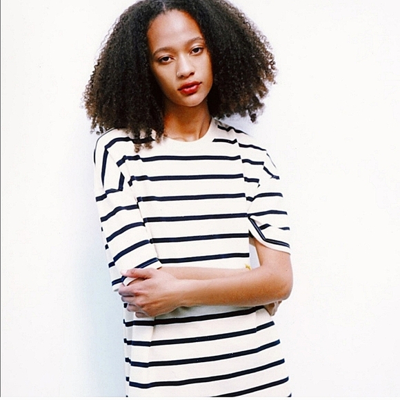 ZARA Woman's Dress Size Large Nautical Stripe Shift TShirt Dress - Picture 4 of 9